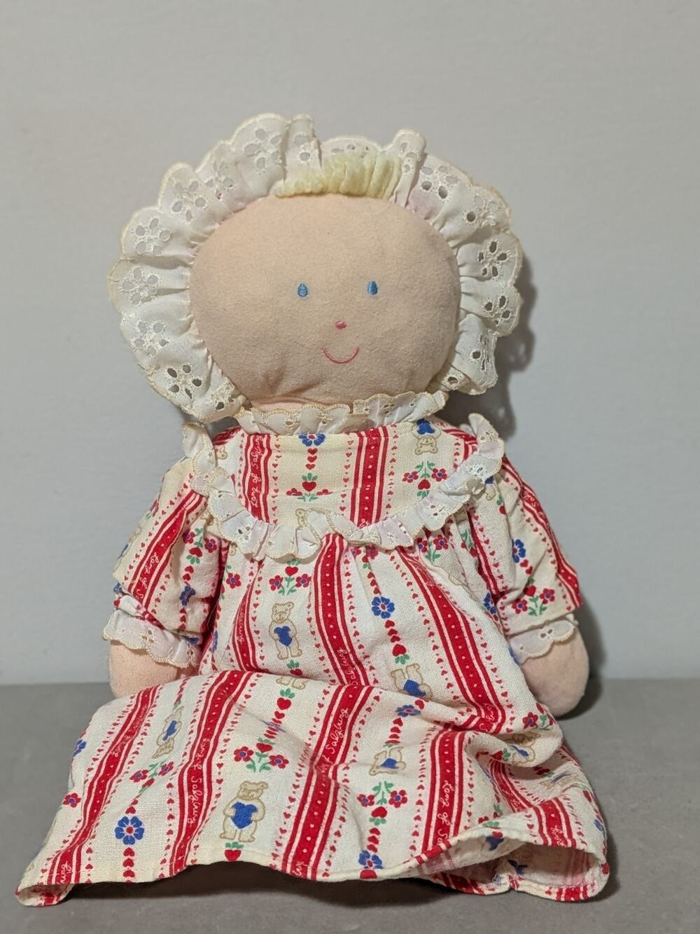 Vintage Eden Lanz of Salzburg Cloth Rag Doll Flannel Tyrolean Nightgown Bonnet